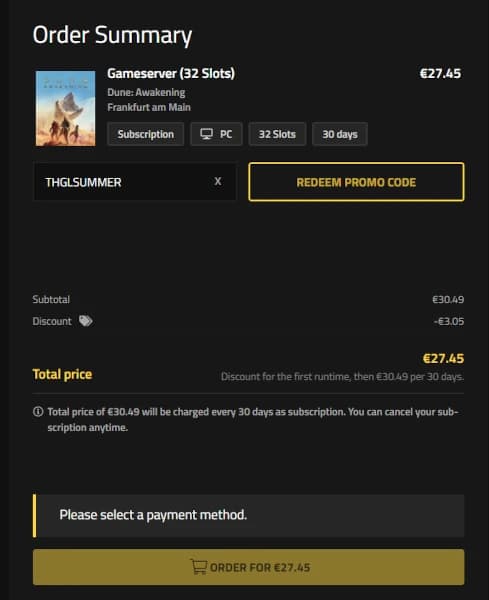 Wo der Rabattcode bei Nitrado eingegeben wird